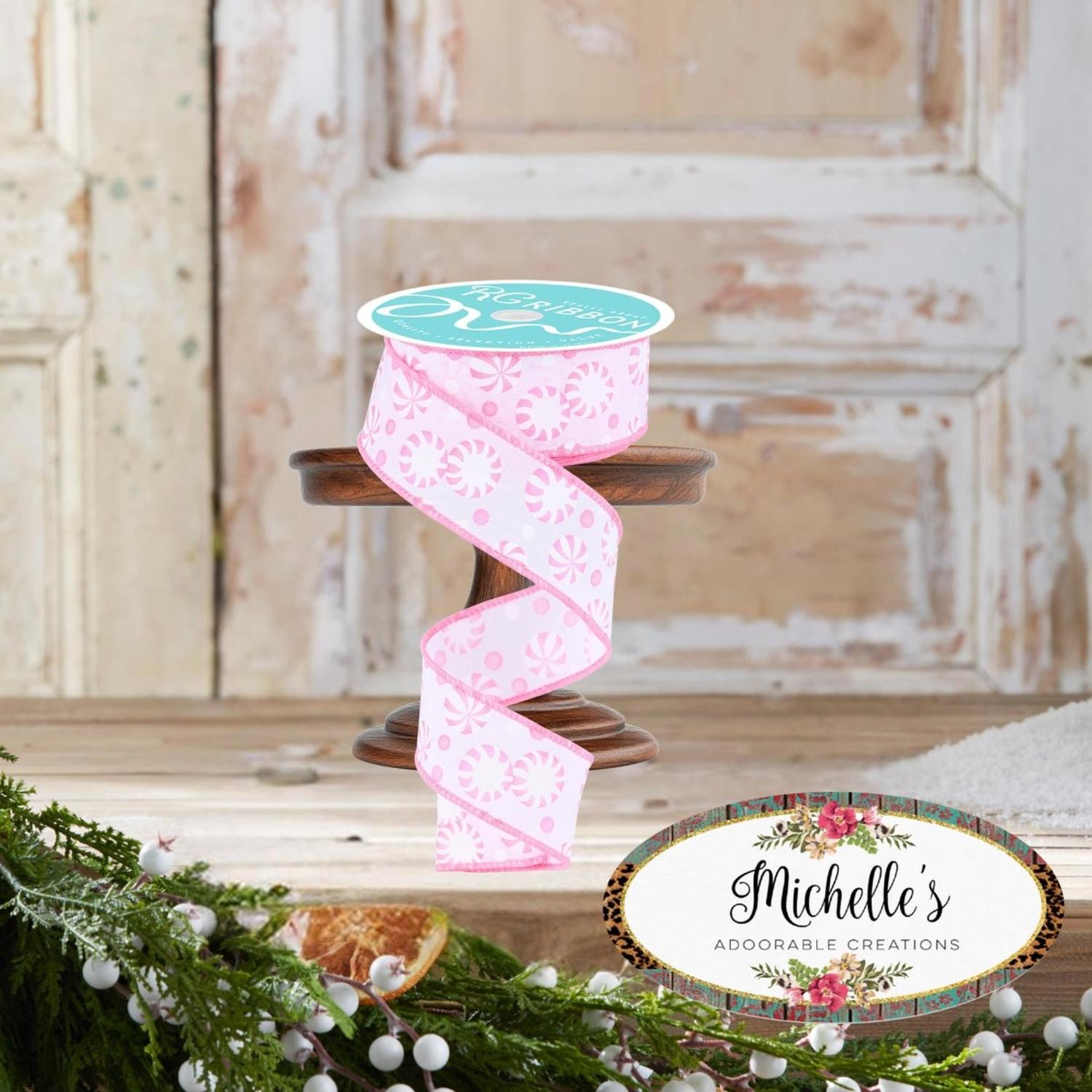 1.5" Peppermint Candies Ribbon: Pink (10 Yards)