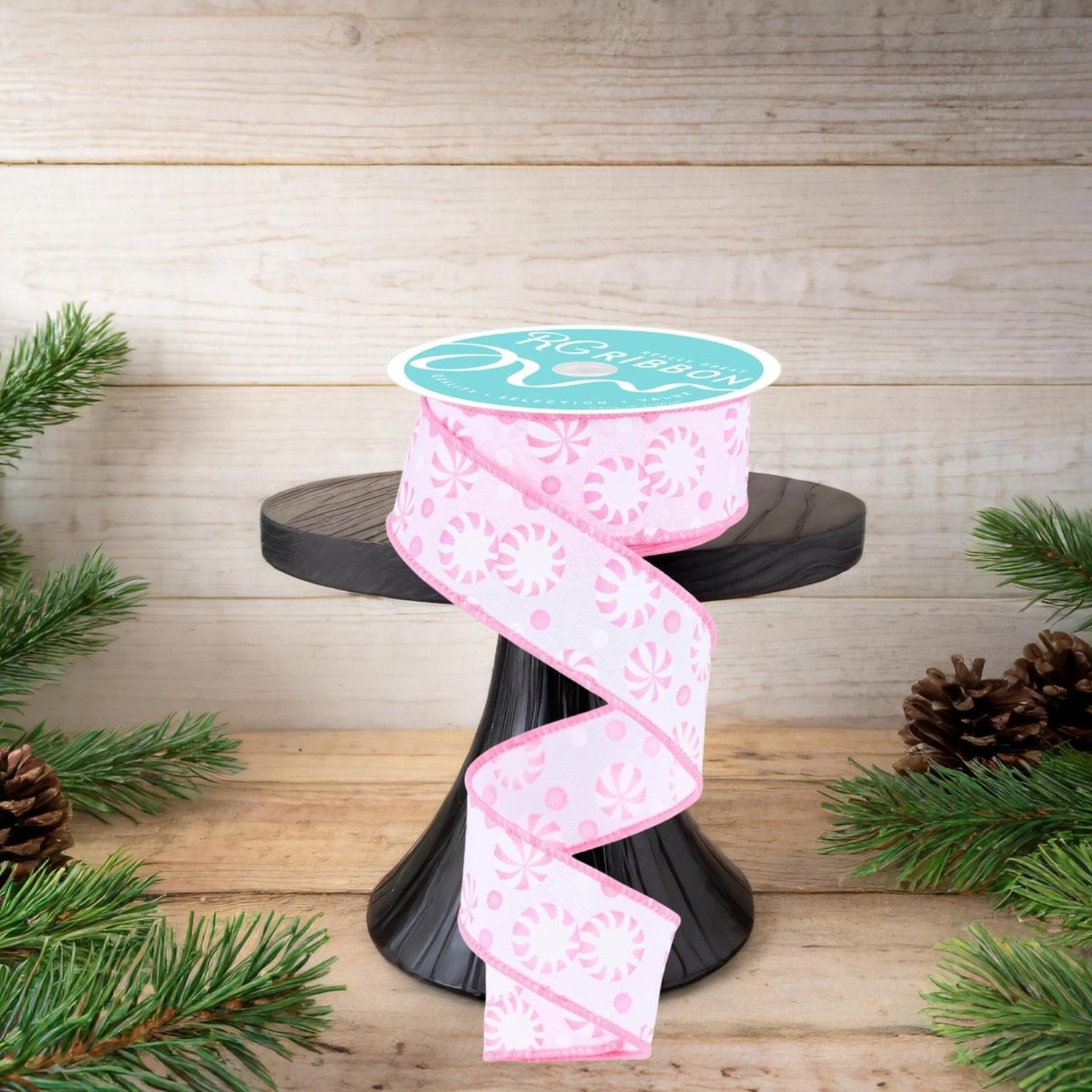 1.5" Peppermint Candies Ribbon: Pink (10 Yards)