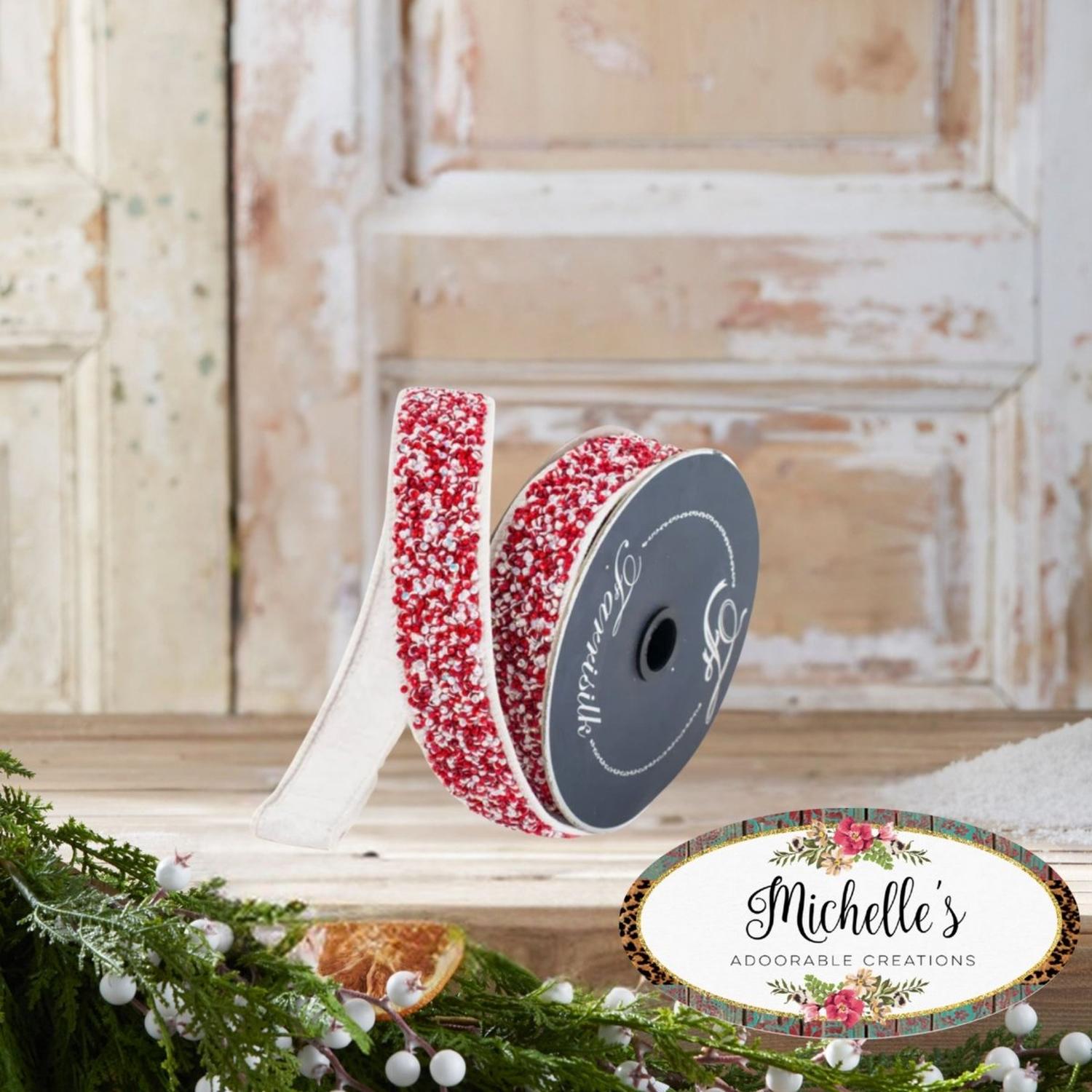 1.5" Peppermint Multi Sprinkles Ribbon: Red/White (10 Yards)
