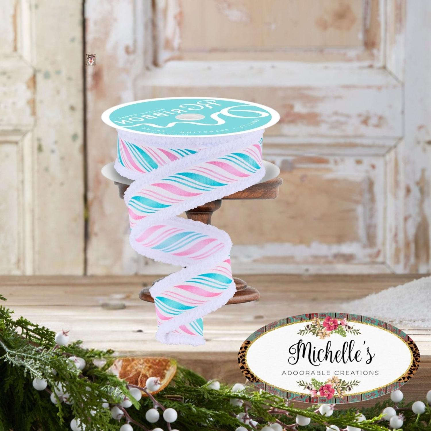 1.5" Peppermint Twist Drift Ribbon: Pink/Mint (10 Yards)