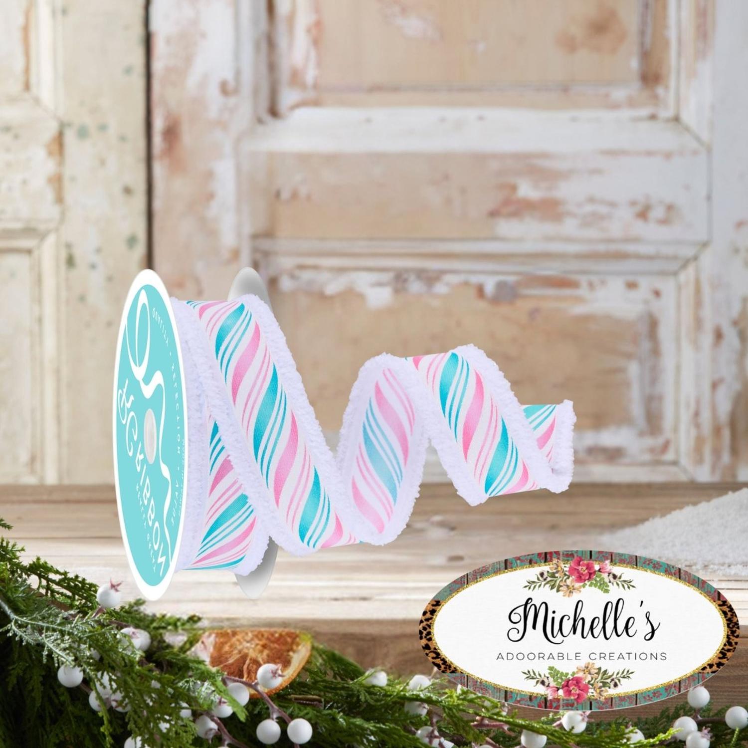 1.5" Peppermint Twist Drift Ribbon: Pink/Mint (10 Yards)