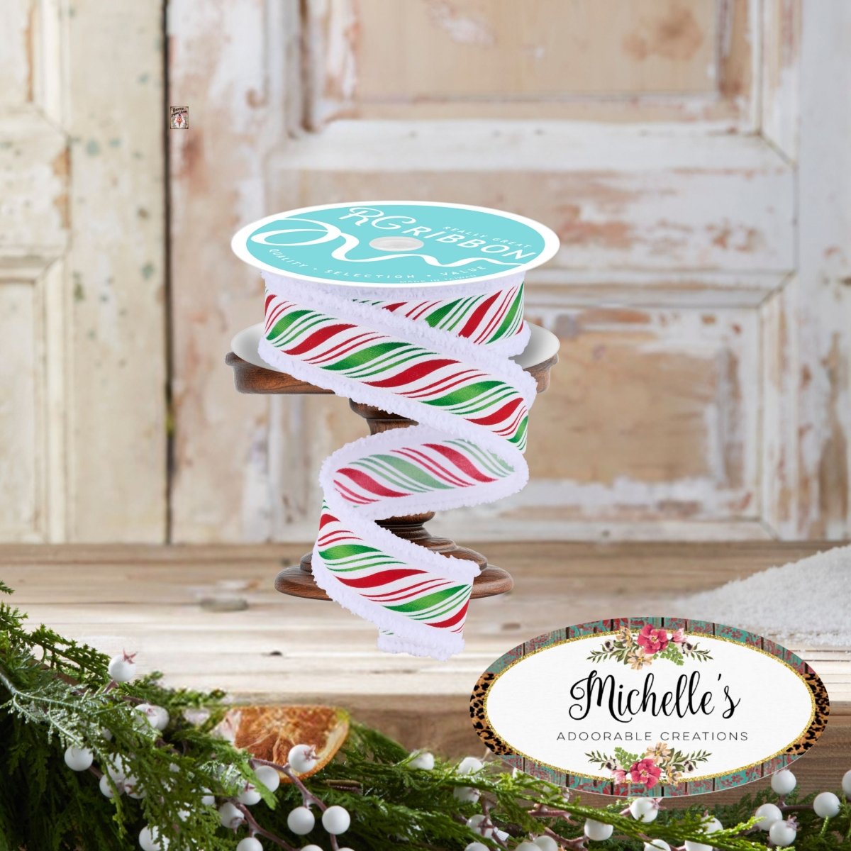 Shop For 1.5" Peppermint Twist Drift Ribbon: Red/Green (10 Yards)