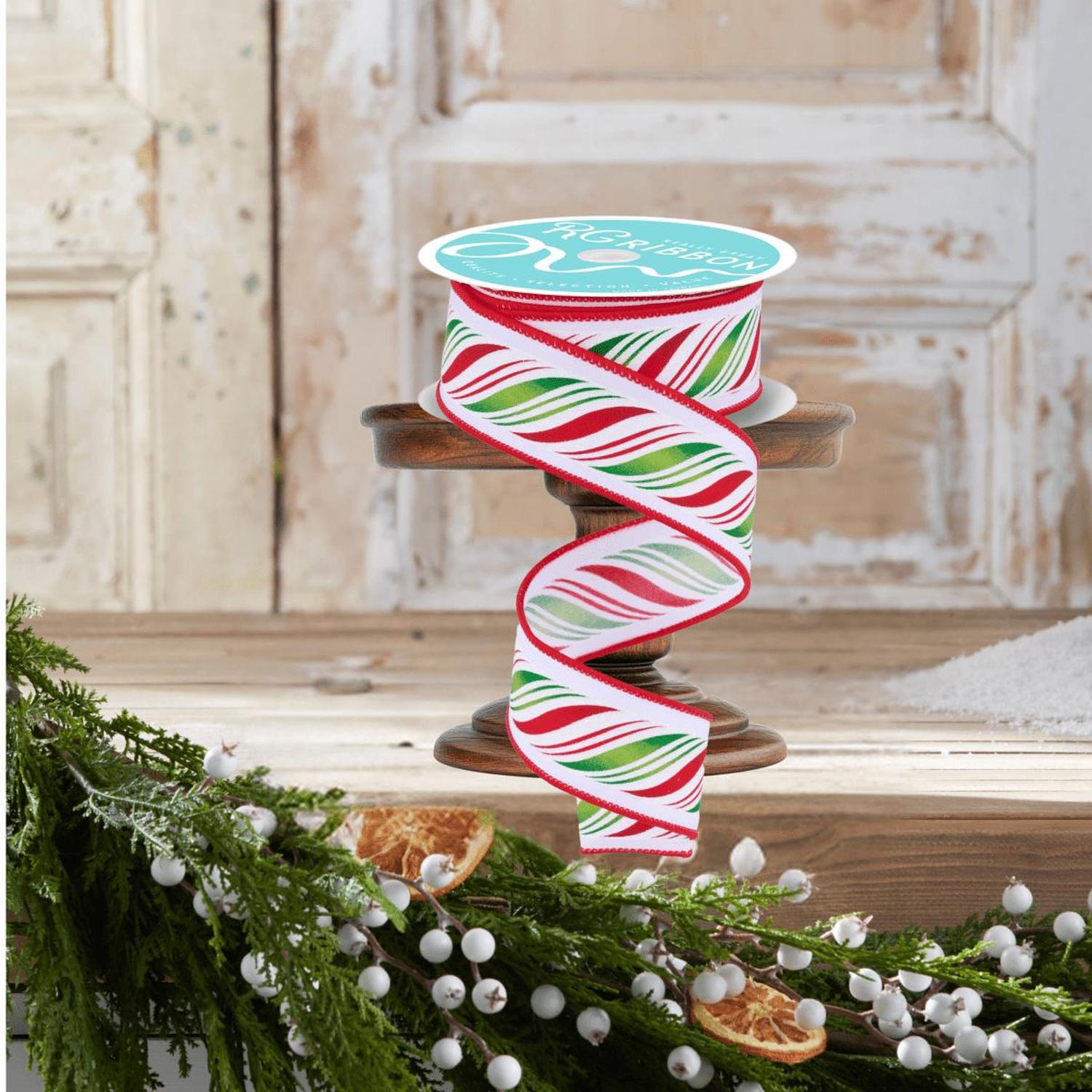 1.5" Peppermint Twist Ribbon: Red/Green (10 Yards)