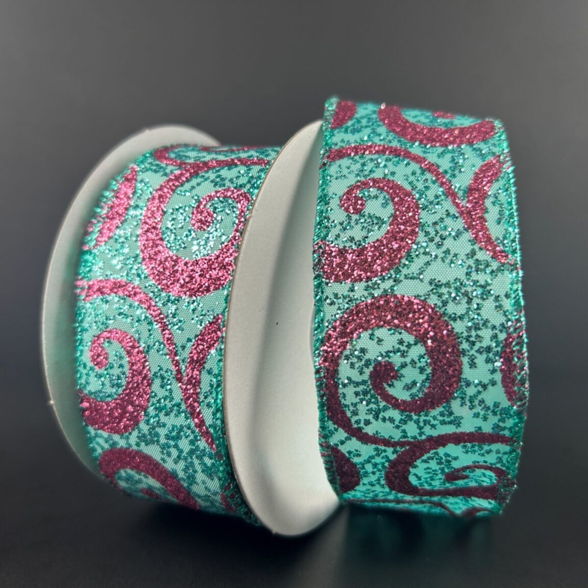 Shop For 1.5" Pink Glitter Swirl Ribbon: Teal (10 Yards)