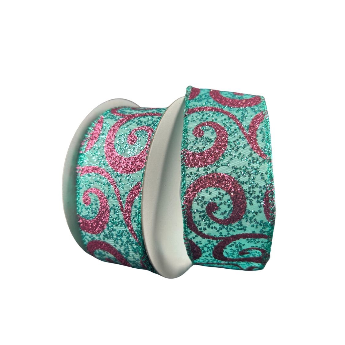 Shop For 1.5" Pink Glitter Swirl Ribbon: Teal (10 Yards) at Michelle's aDOORable Creations