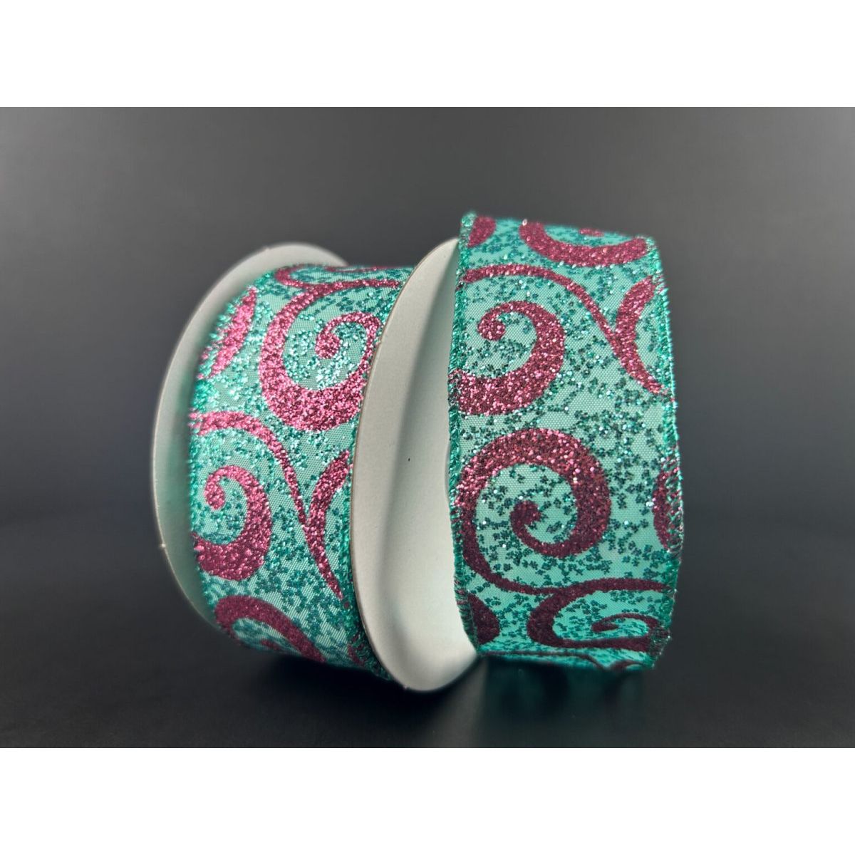 Shop For 1.5" Pink Glitter Swirl Ribbon: Teal (10 Yards) at Michelle's aDOORable Creations