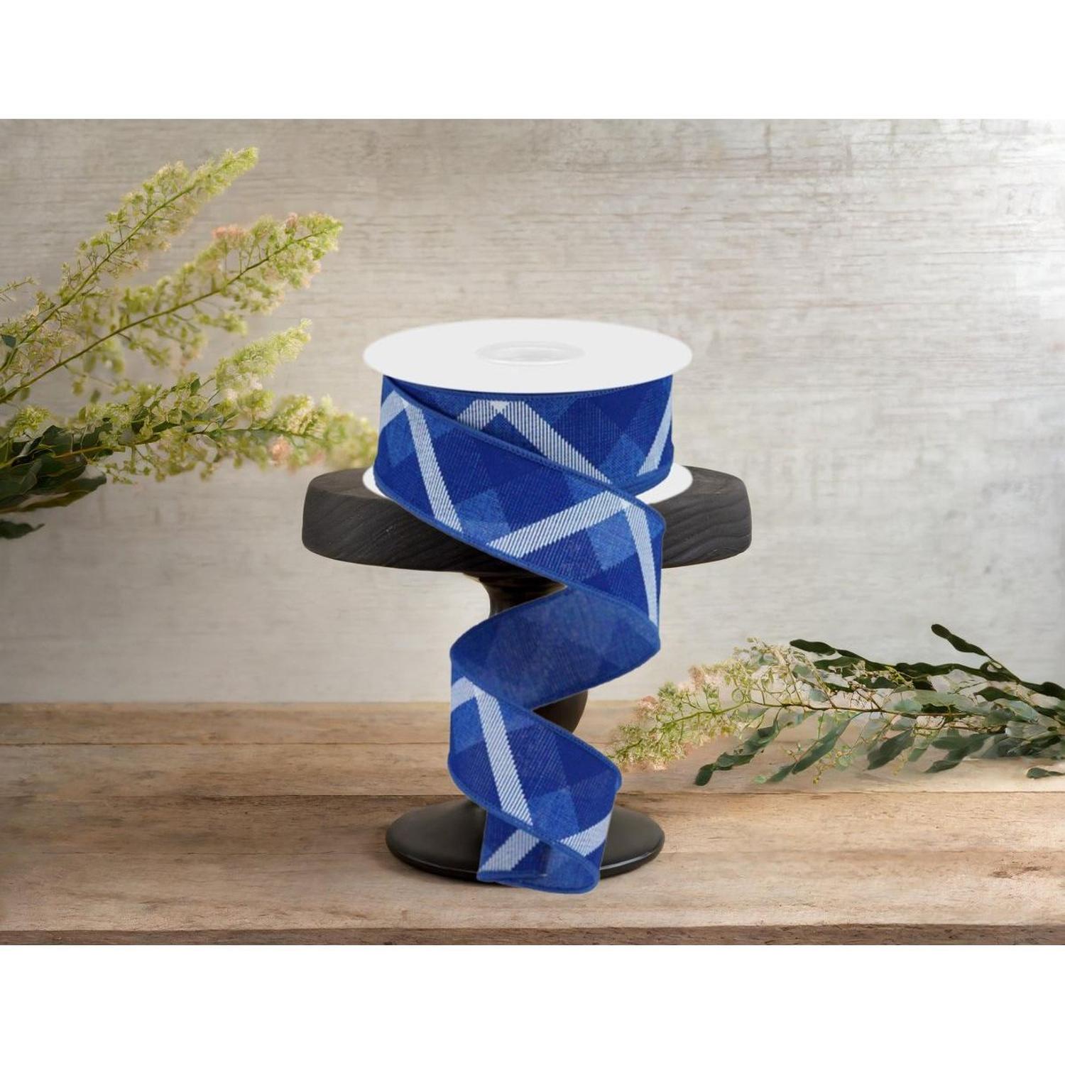 Shop For 1.5" Plaid Ribbon: Royal Blue and White (10 Yard) at Michelle's aDOORable Creations