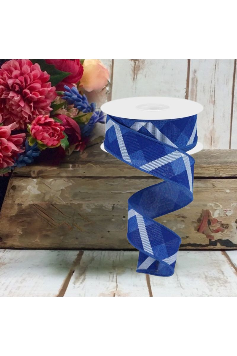 Shop For 1.5" Plaid Ribbon: Royal Blue and White (10 Yard) at Michelle's aDOORable Creations