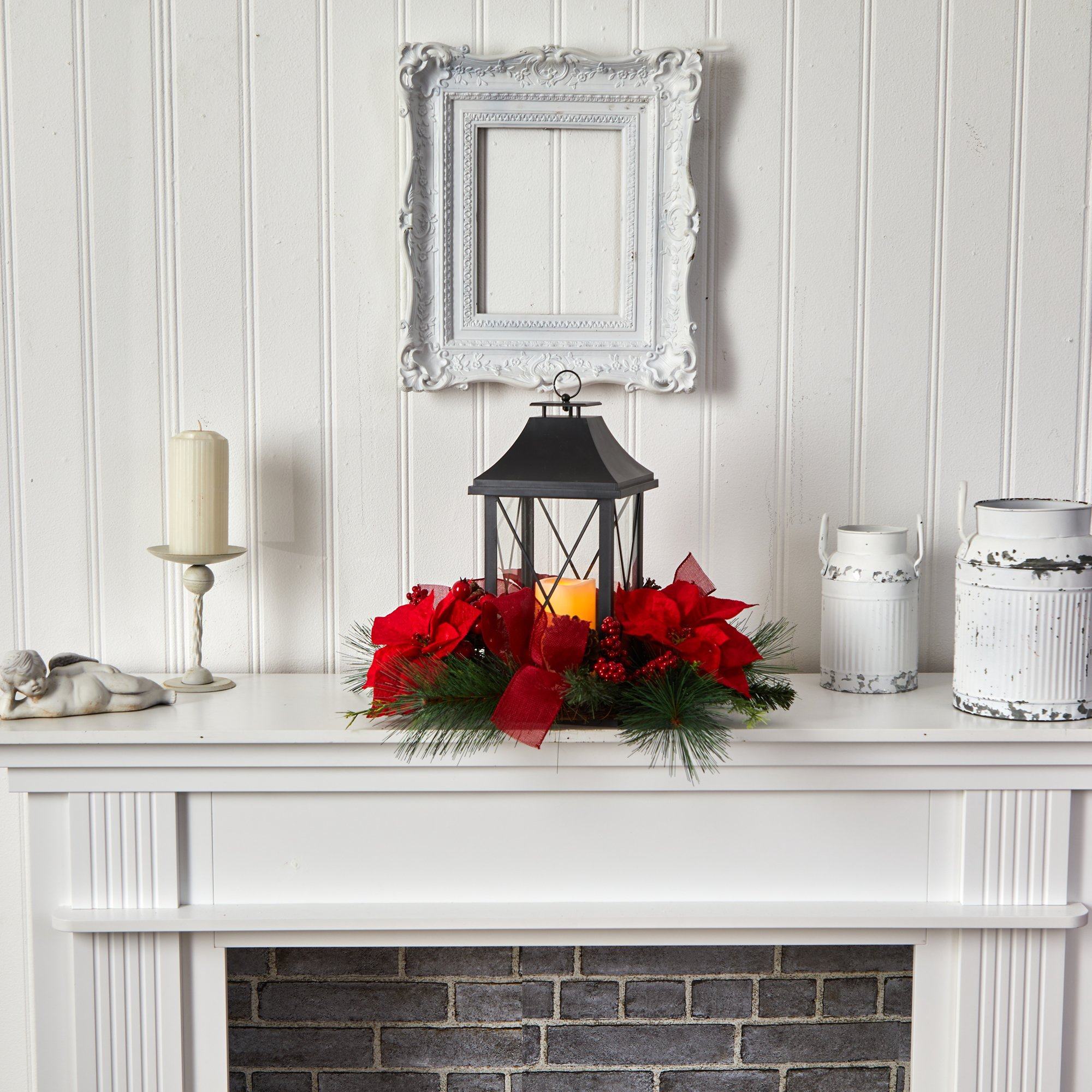 Shop For 15” Poinsettia Lantern and LED Candle Table Arrangement