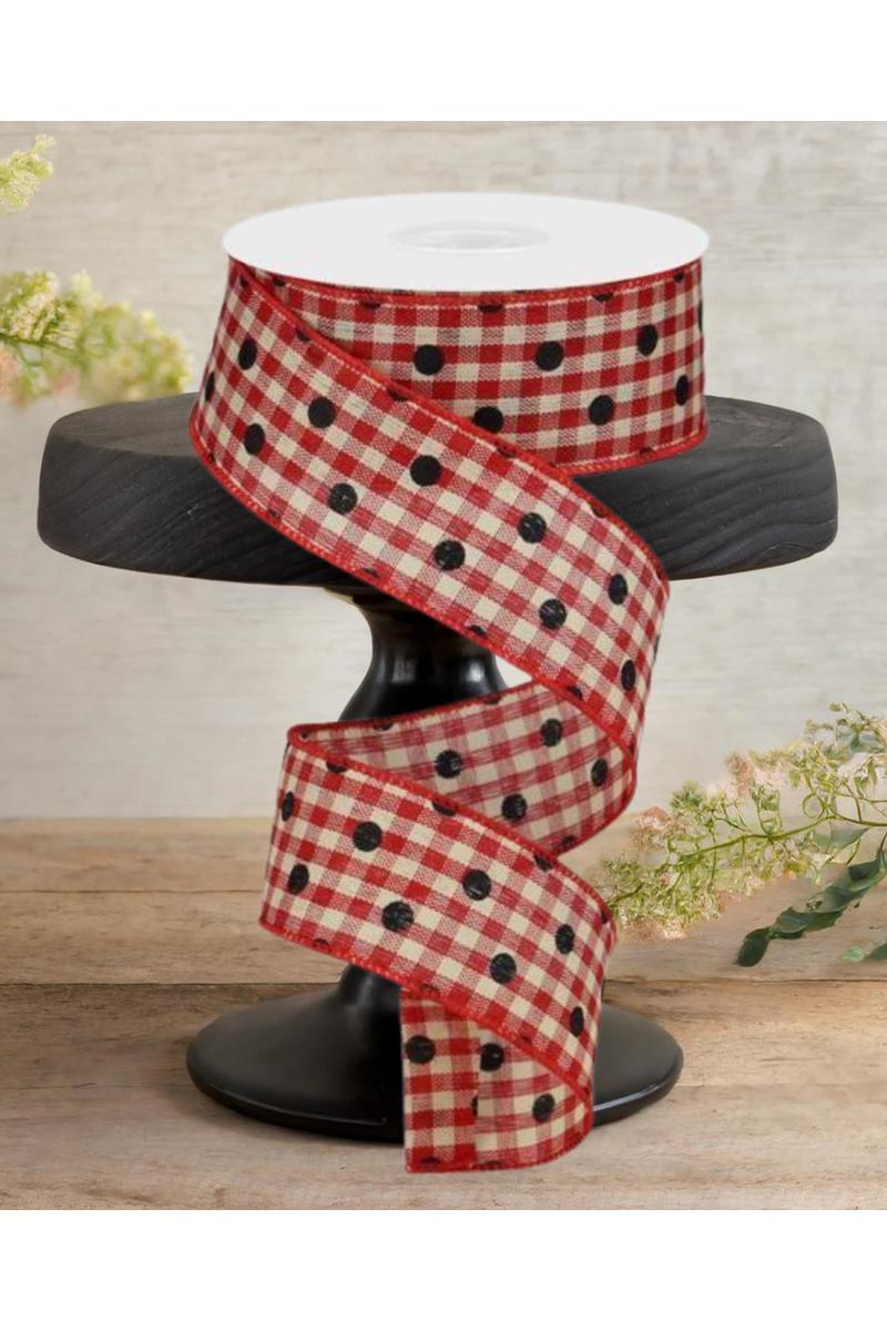 Shop For 1.5" Polka Dot Gingham Check Ribbon: Red (10 Yard)