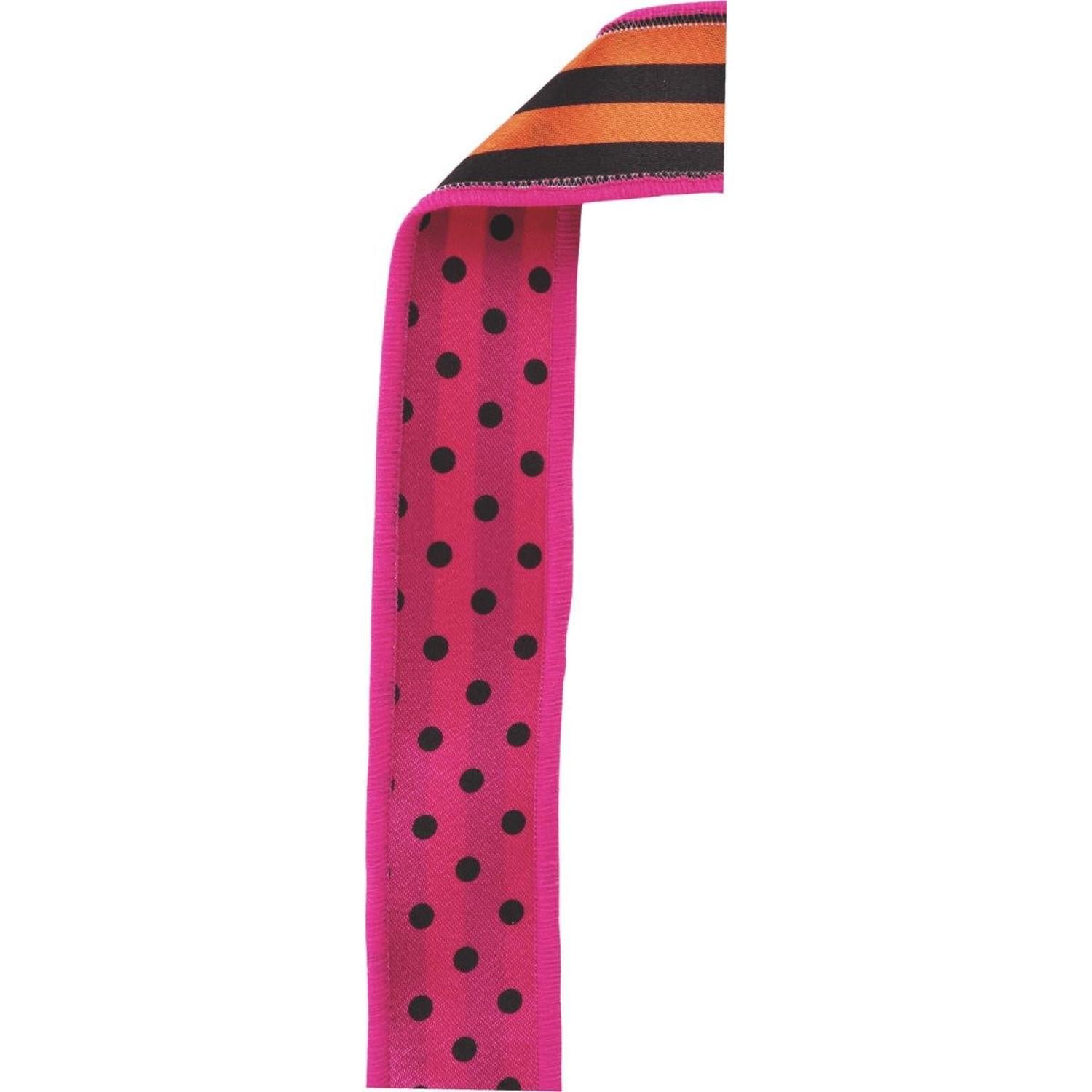 1.5" Polka Dot Striped Fused Ribbon: Hot Pink (10 Yards)