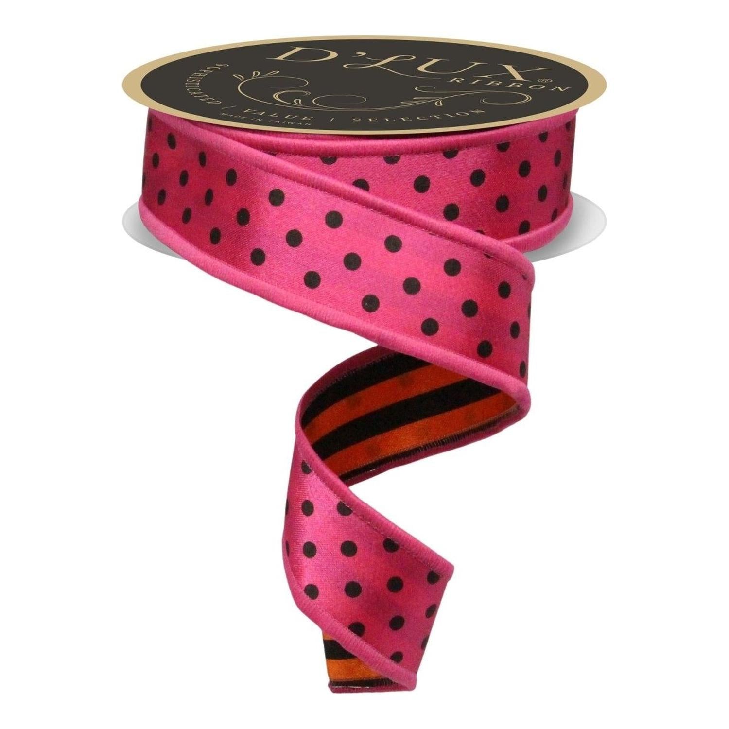 1.5" Polka Dot Striped Fused Ribbon: Hot Pink (10 Yards)