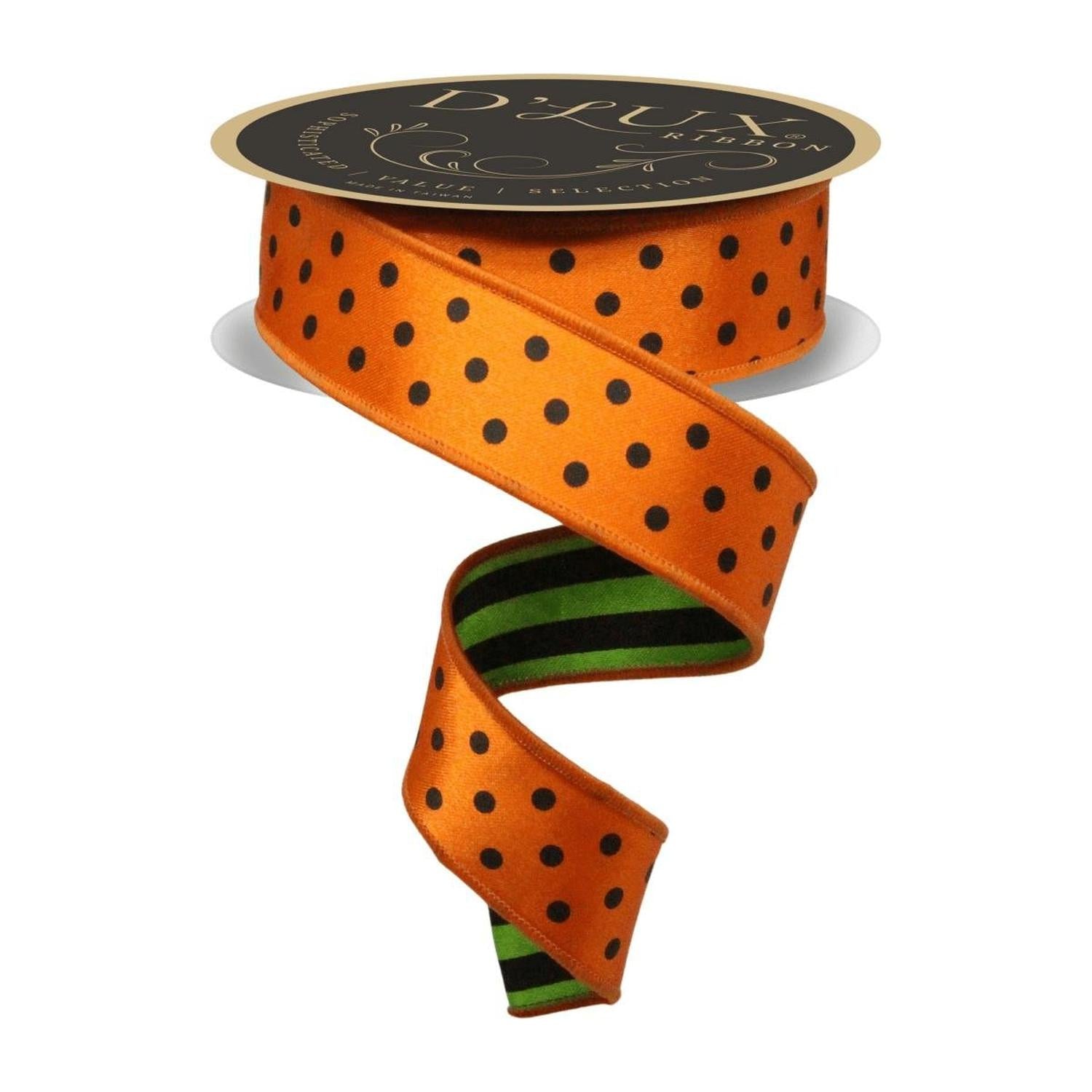 1.5" Polka Dot Striped Fused Ribbon: Orange (10 Yards)