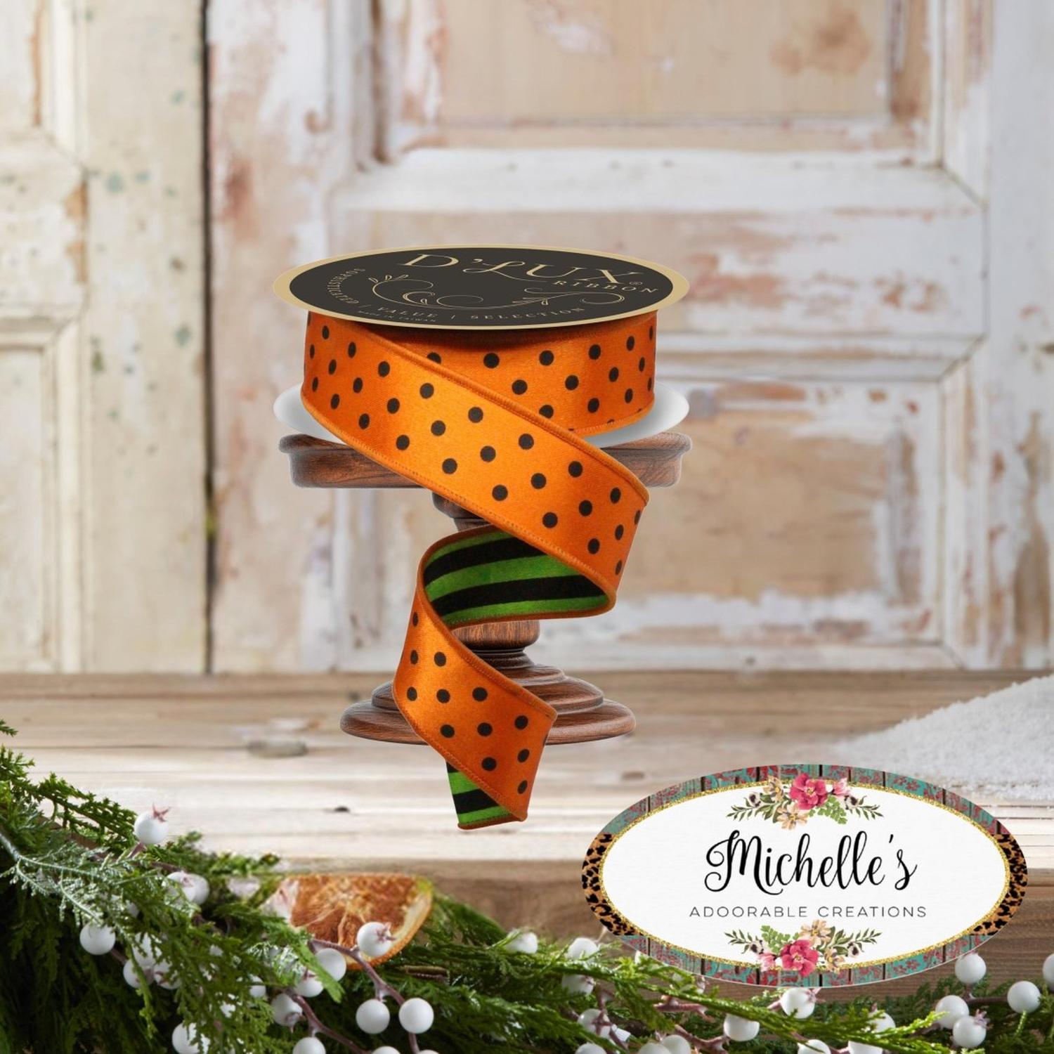 1.5" Polka Dot Striped Fused Ribbon: Orange (10 Yards)