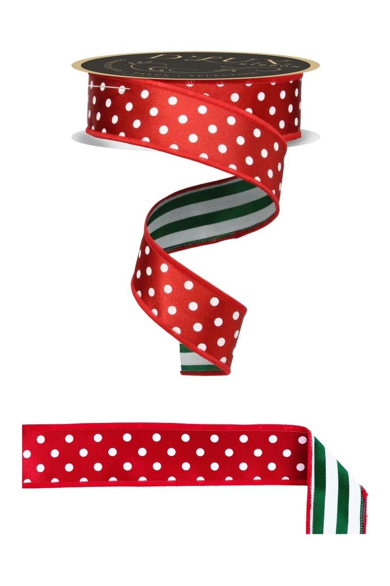 Shop For 1.5" Polka Dot Striped Fused Ribbon: Red/Green/White (10 Yards)