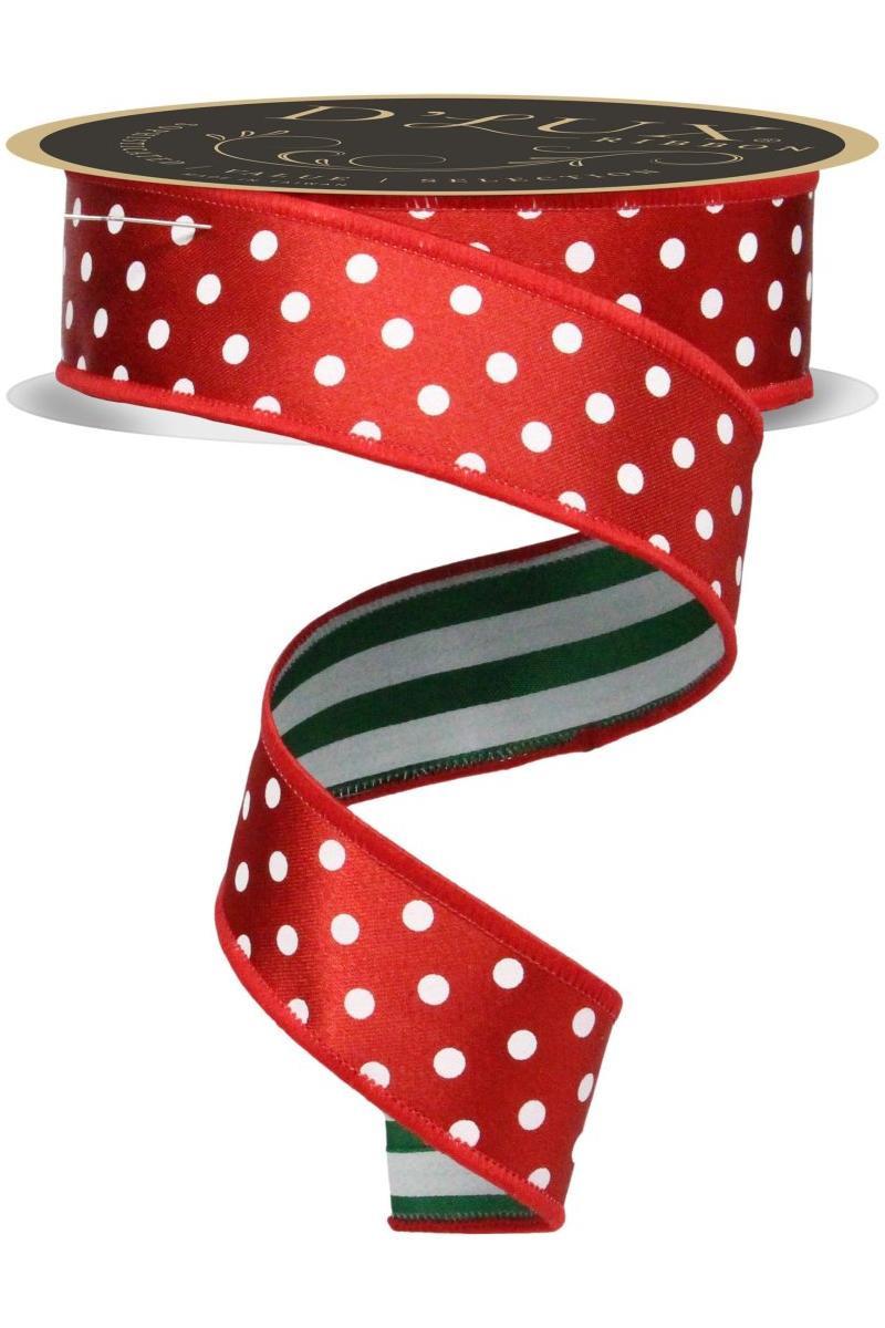 Shop For 1.5" Polka Dot Striped Fused Ribbon: Red/Green/White (10 Yards)