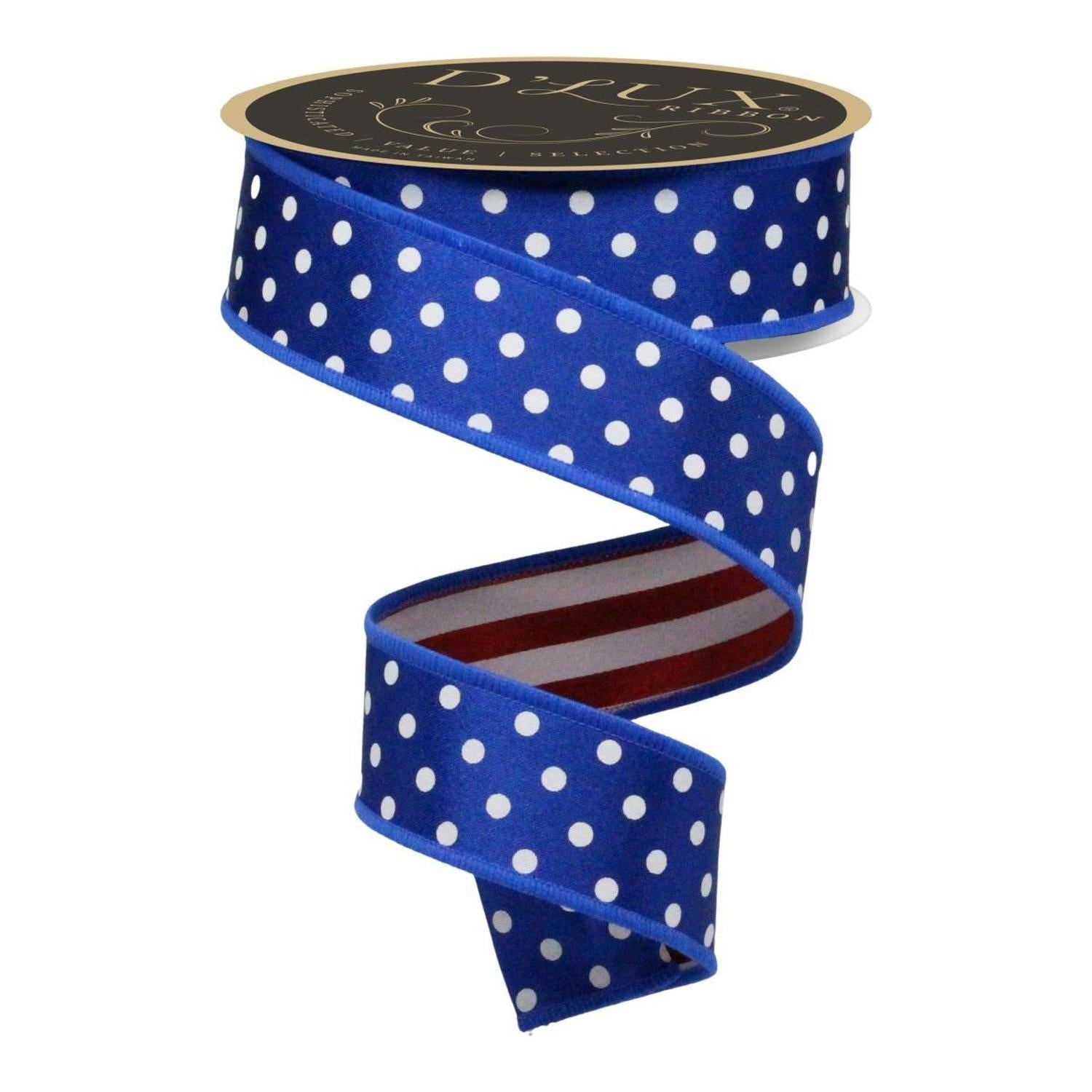 Shop For 1.5" Polka Dot Striped Fused Ribbon: RWB (10 Yards)