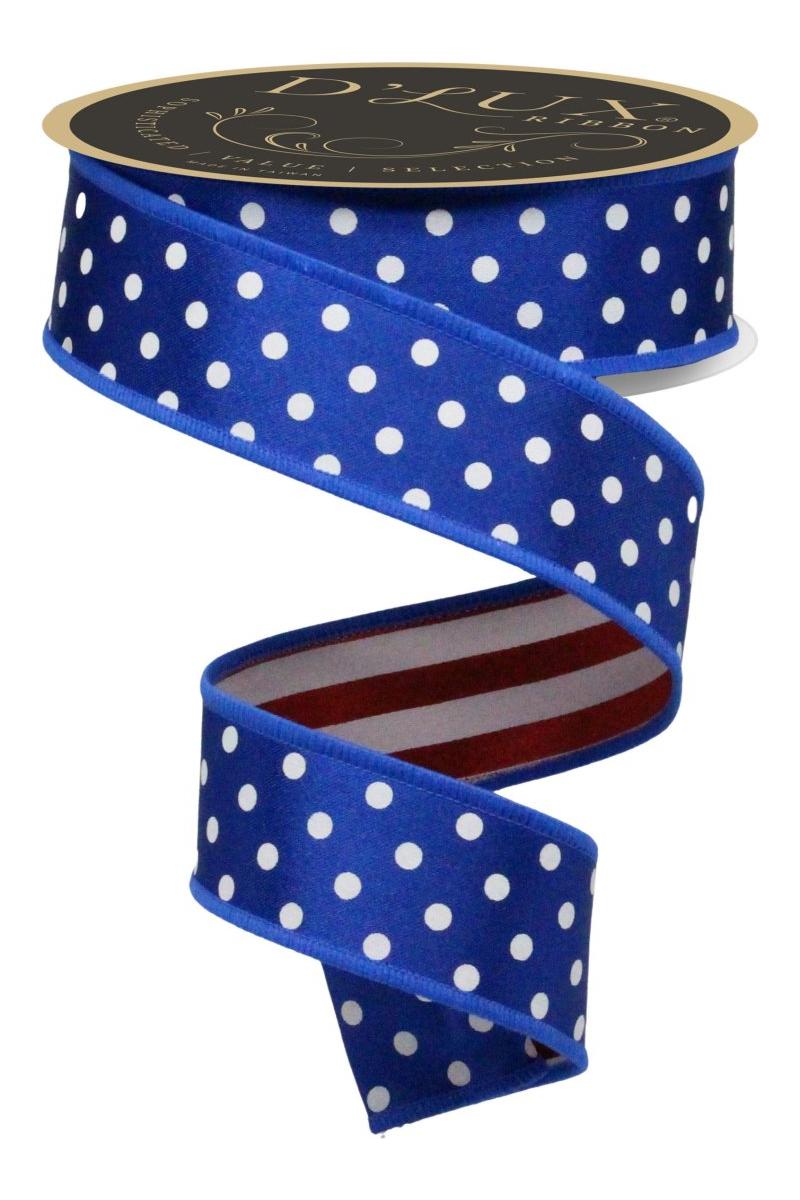 Shop For 1.5" Polka Dot Striped Fused Ribbon: RWB (10 Yards)