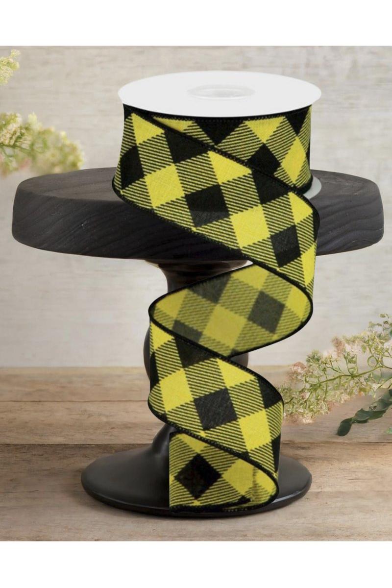 Shop For 1.5" Printed Diagonal Check Ribbon: Yellow & Black (10 Yards)