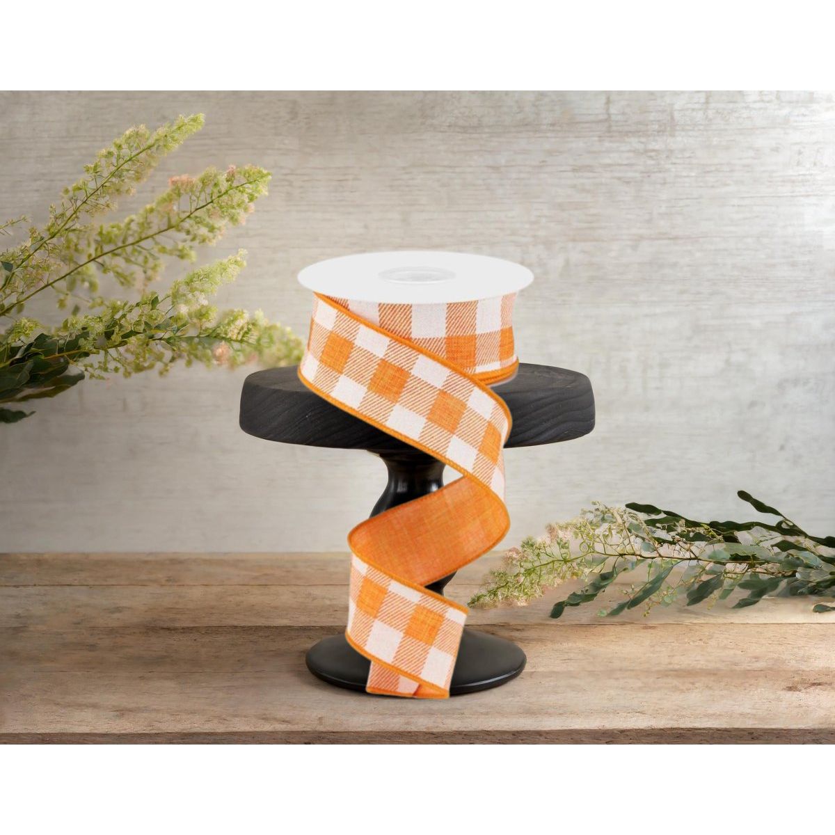 Shop For 1.5" Printed Plaid Check Ribbon: Orange & White (10 Yards) at Michelle's aDOORable Creations