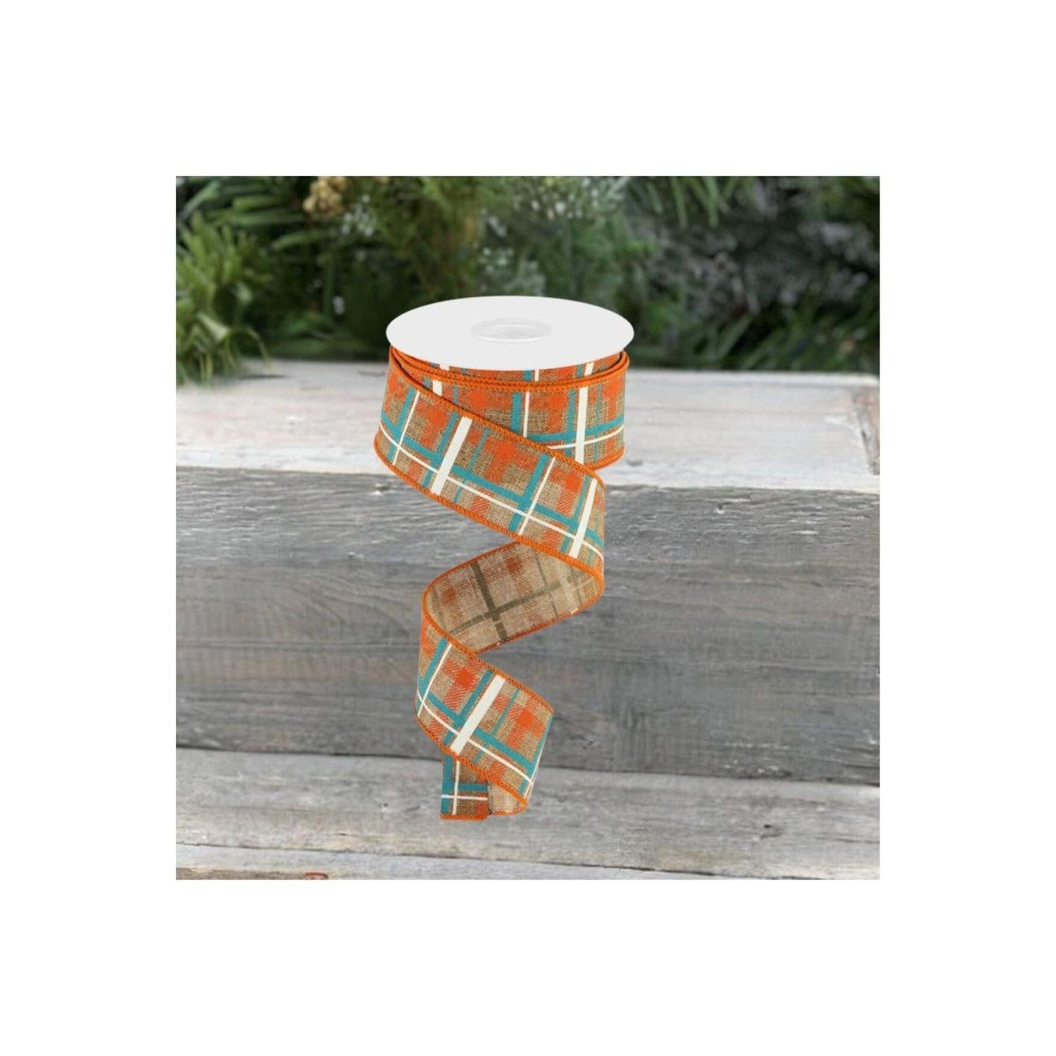 1.5" Printed Plaid on Royal: Tan (10 Yards)