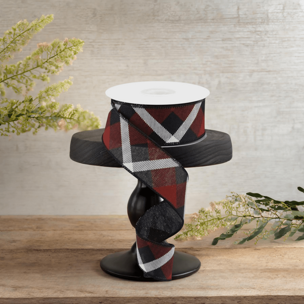 Shop For 1.5" Printed Plaid Ribbon: Black, Red, White