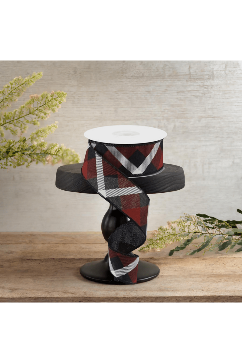 Shop For 1.5" Printed Plaid Ribbon: Black, Red, White