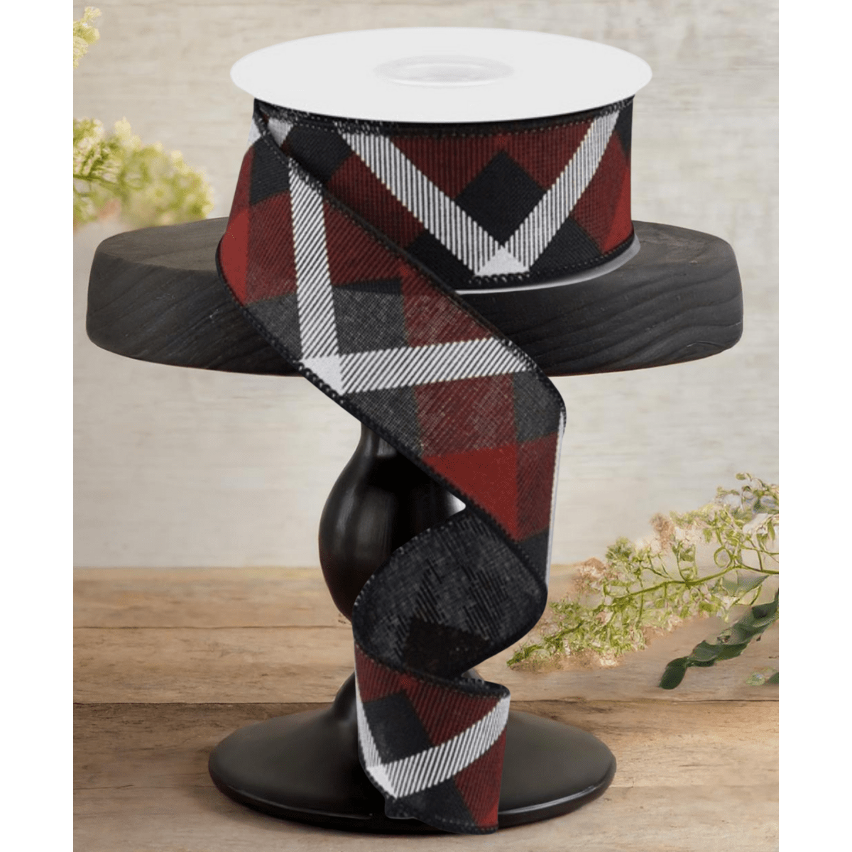 Shop For 1.5" Printed Plaid Ribbon: Black, Red, White