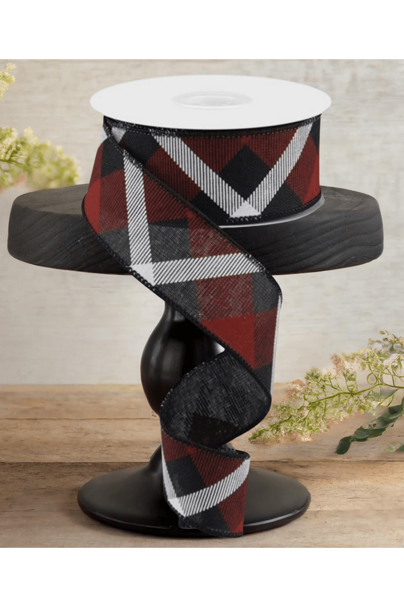 Shop For 1.5" Printed Plaid Ribbon: Black, Red, White