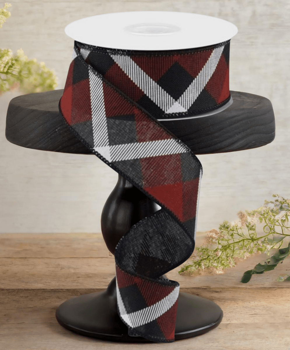 Shop For 1.5" Printed Plaid Ribbon: Black, Red, White