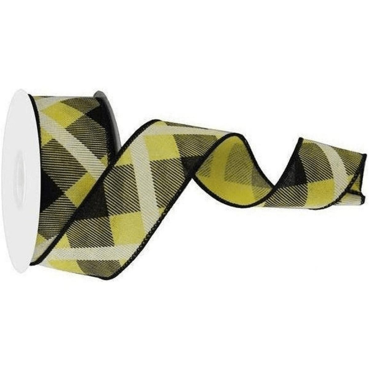Shop For 1.5" Printed Plaid Ribbon: Yellow, Black, White