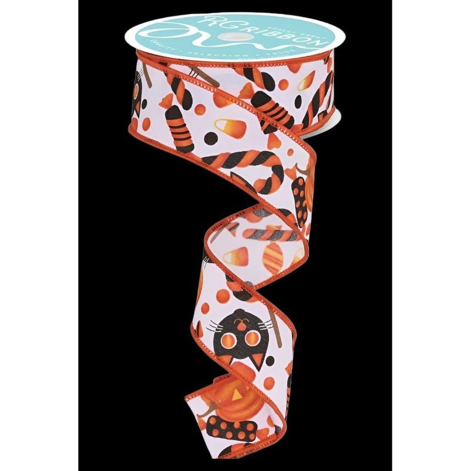 Shop For 1.5" Pumpkin Cat Candy Ribbon: White (10 Yards) at Michelle's aDOORable Creations