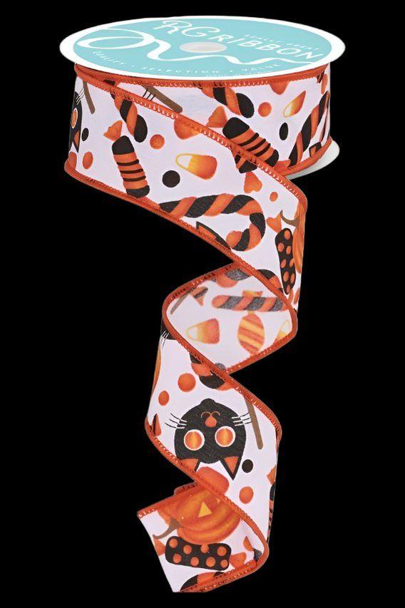 Shop For 1.5" Pumpkin Cat Candy Ribbon: White (10 Yards) at Michelle's aDOORable Creations