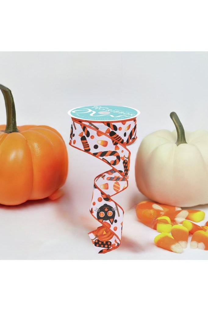 Shop For 1.5" Pumpkin Cat Candy Ribbon: White (10 Yards) RGF131029