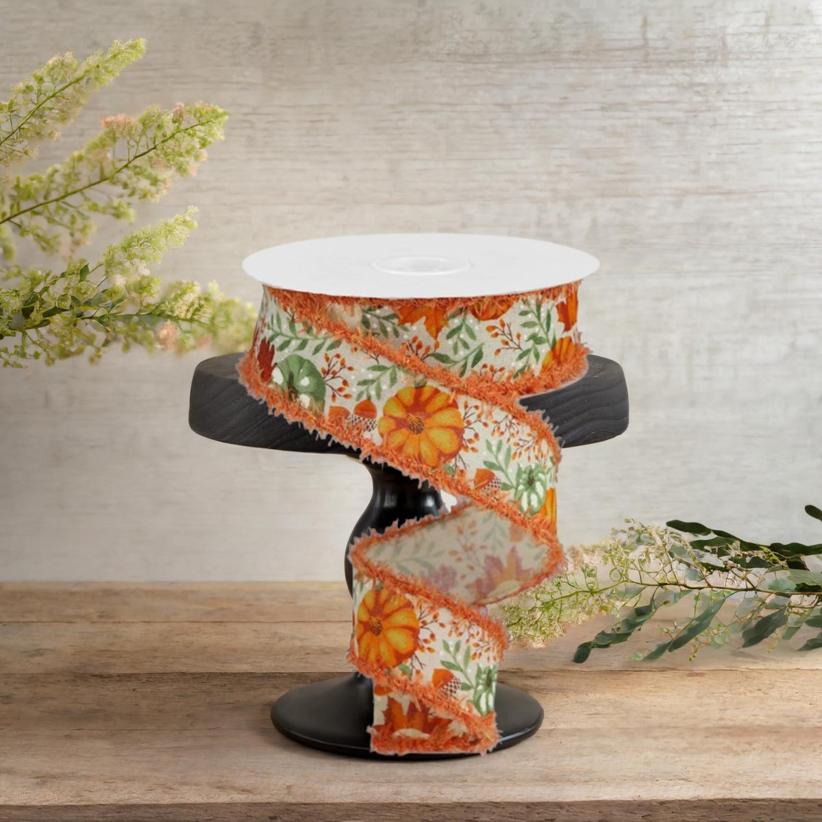 Shop For 1.5" Pumpkin Foliage Drift Ribbon: Cream (10 Yards)