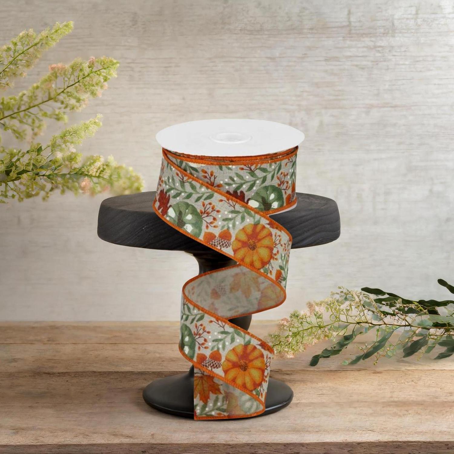 1.5" Pumpkin Foliage Ribbon: Light Natural (10 Yards)