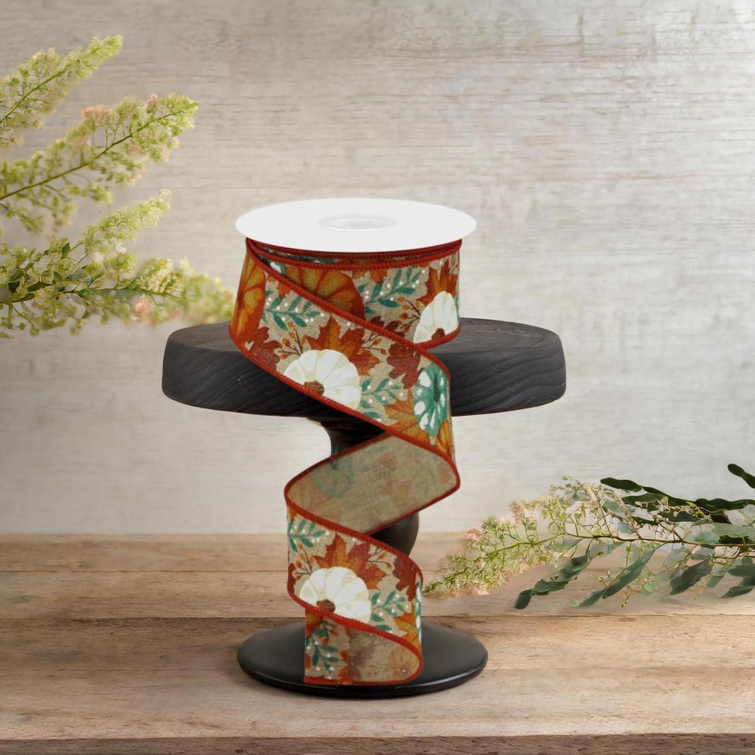 1.5" Pumpkin Foliage Ribbon: Light Tan (10 Yards)