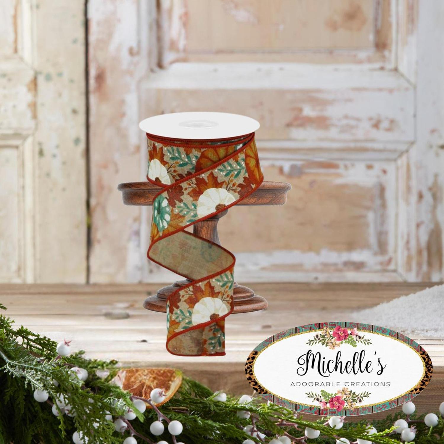 1.5" Pumpkin Foliage Ribbon: Light Tan (10 Yards)