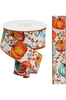 Shop For 1.5" Pumpkins Bittersweet Ribbon: Ivory/Teal (10 Yards)