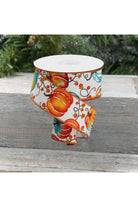 Shop For 1.5" Pumpkins Bittersweet Ribbon: Ivory/Teal (10 Yards)