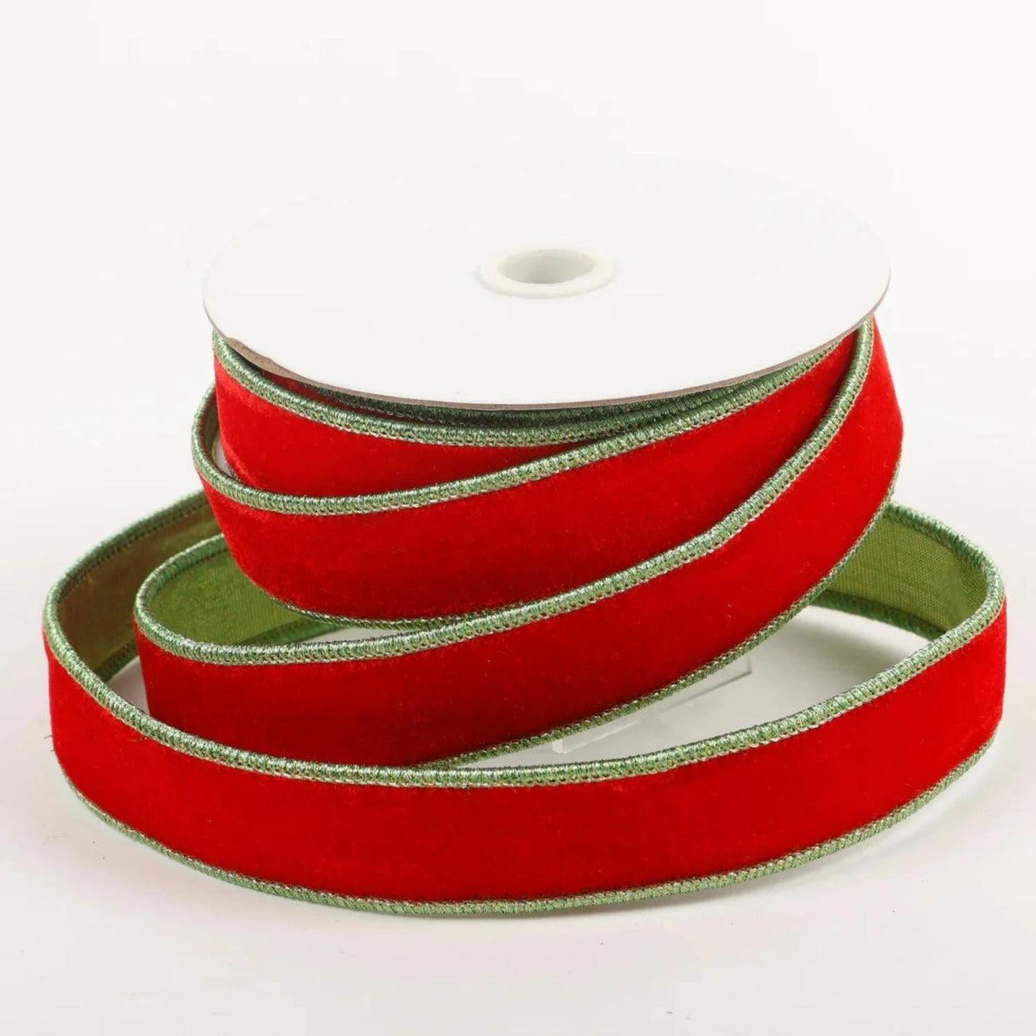 1.5" Red Velvet Lime Green Dupion Ribbon (5 Yards)