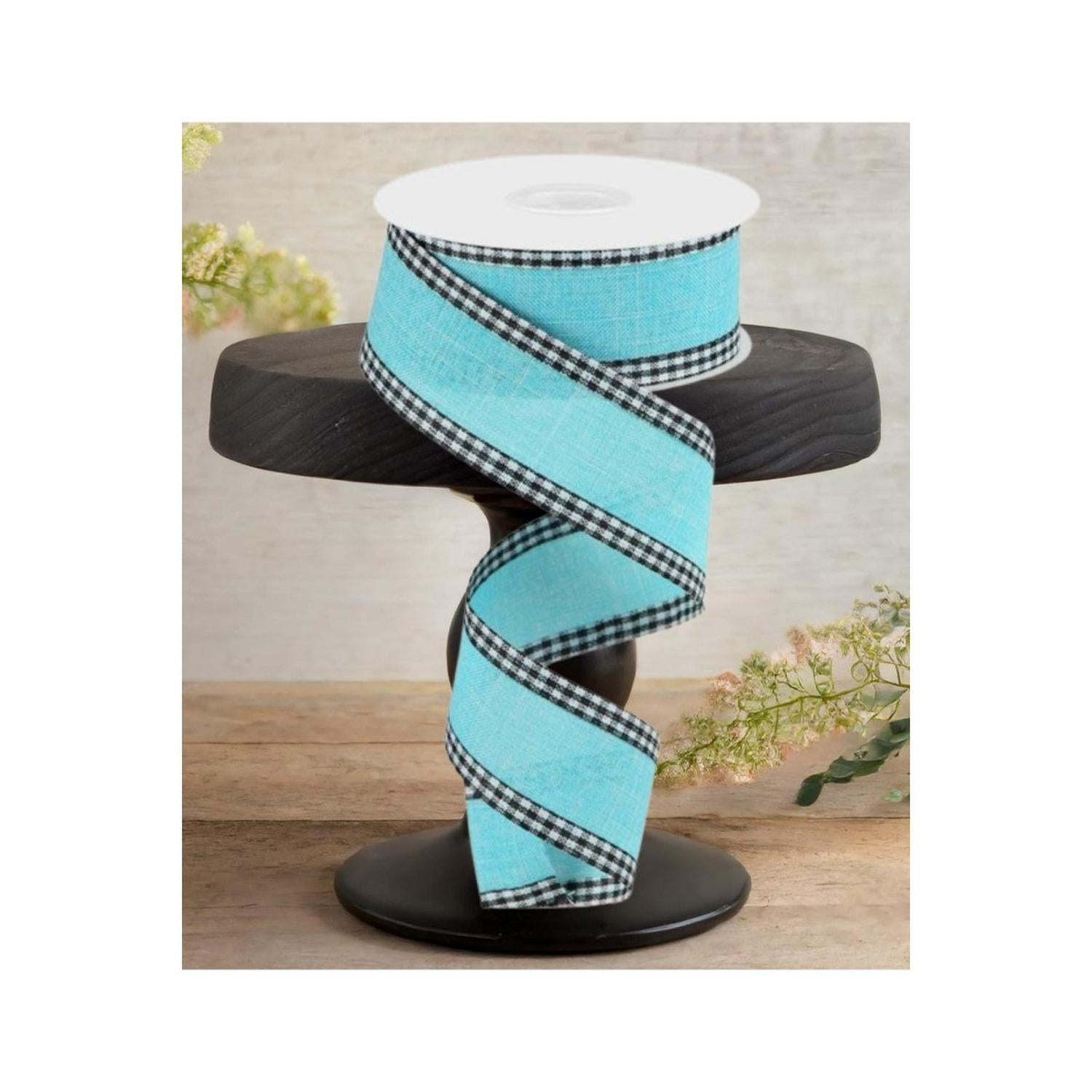 1.5" Royal Burlap Gingham Edge Ribbon: Light Blue (10 Yards)