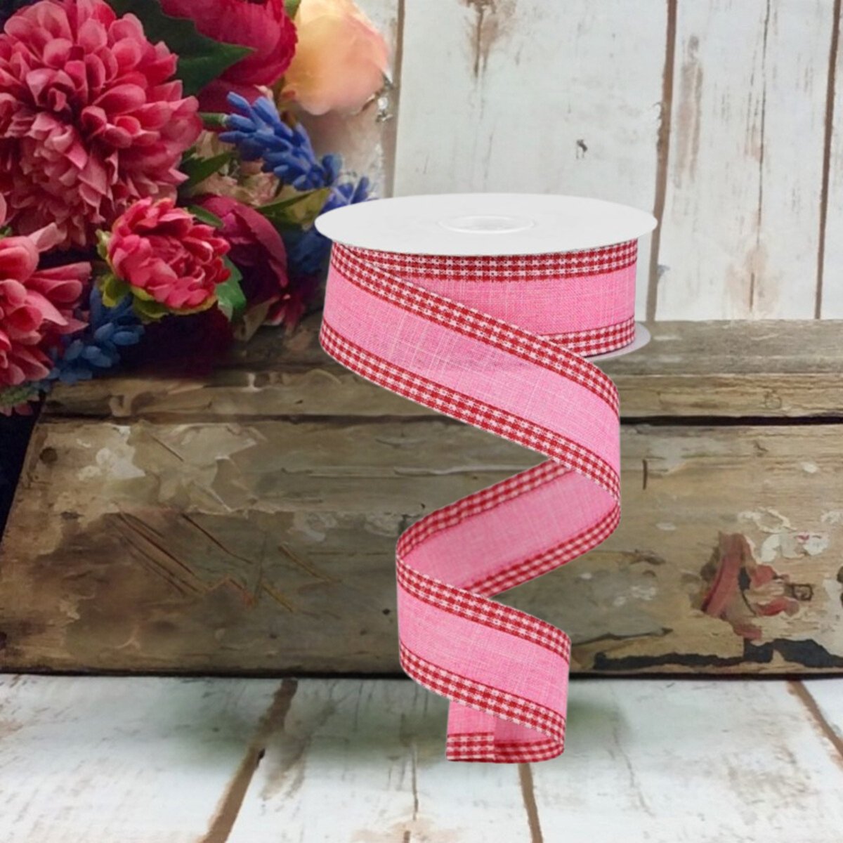 Shop For 1.5" Royal Burlap Gingham Edge Ribbon: Pink/Red (10 Yards)