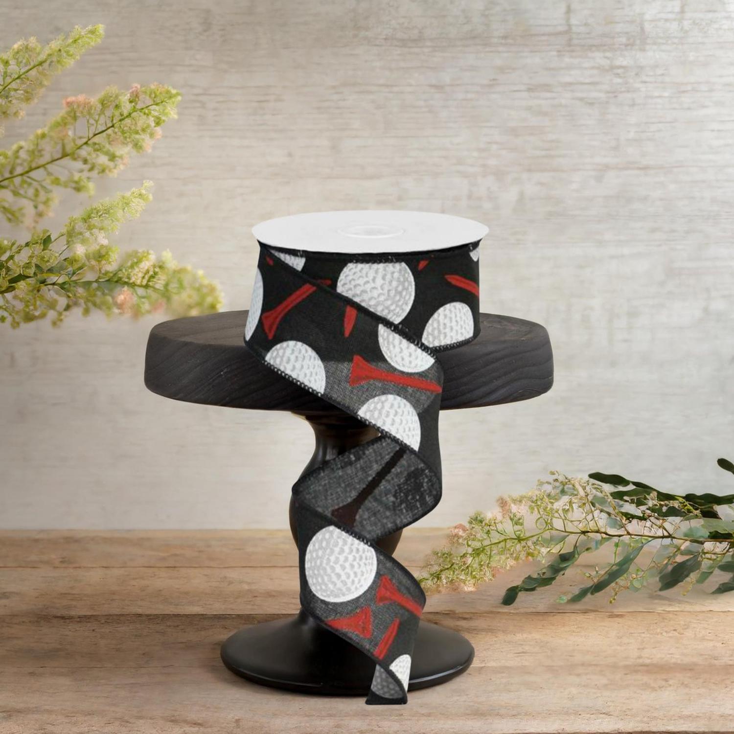 1.5" Royal Canvas Golf Balls & Tee Ribbon: Black (10 Yards)