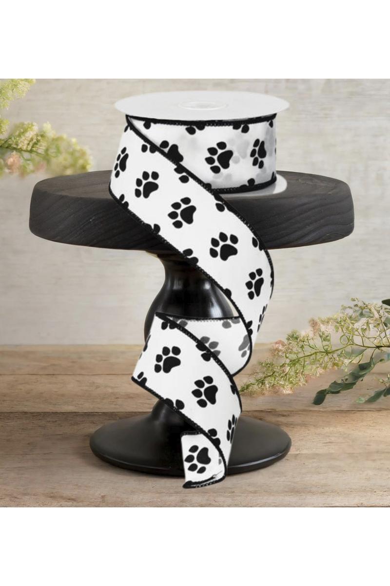 Shop For 1.5" Satin Paw Print Ribbon: Black & White (10 Yards)