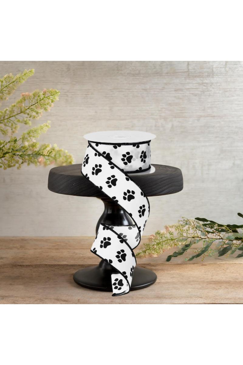 Shop For 1.5" Satin Paw Print Ribbon: Black & White (10 Yards)