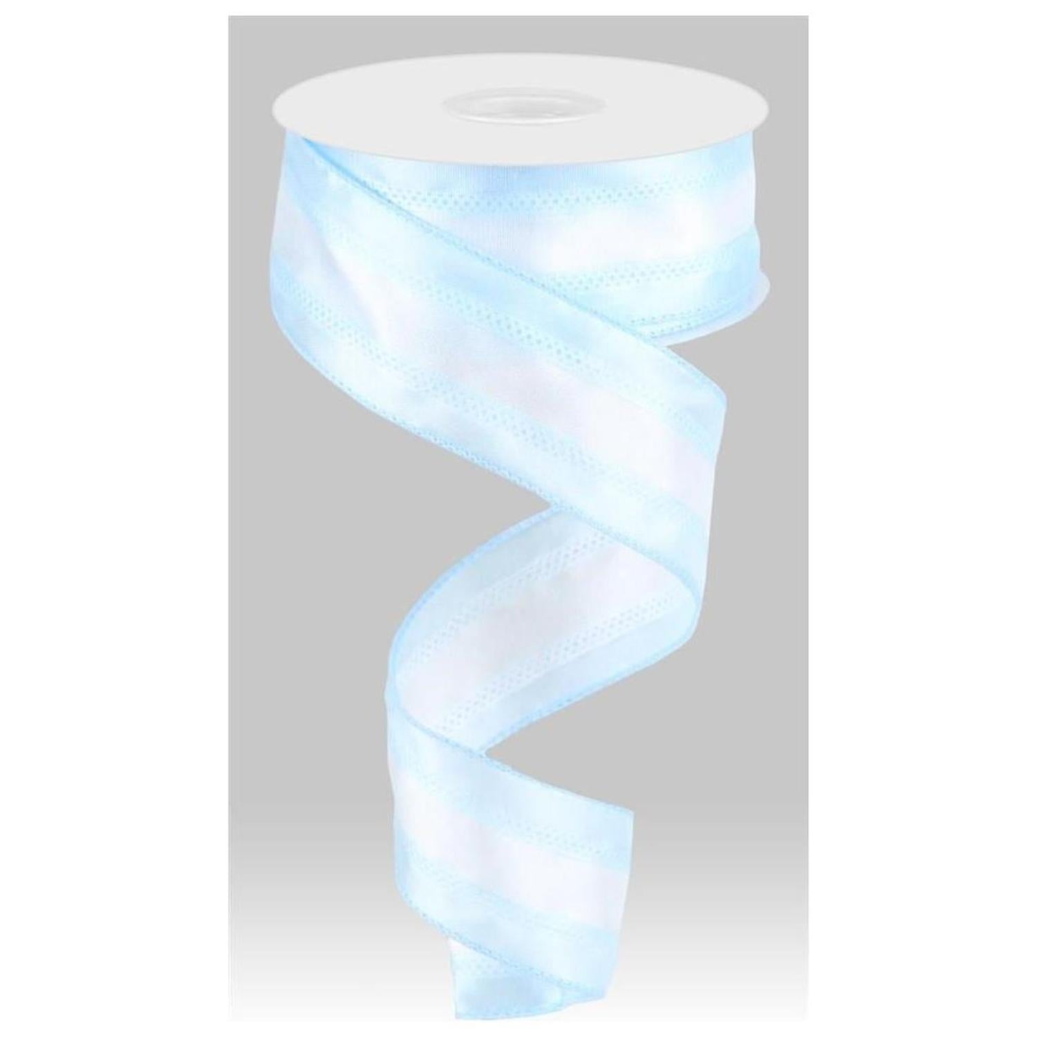1.5" Satin Team Stripe Ribbon: Light Blue & White (10 Yards)