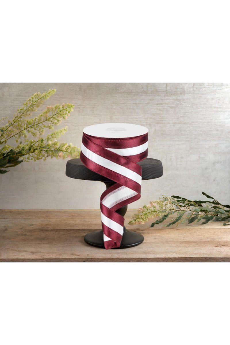 Shop For 1.5" Satin Team Stripe Ribbon: Maroon & White (10 Yards) at Michelle's aDOORable Creations