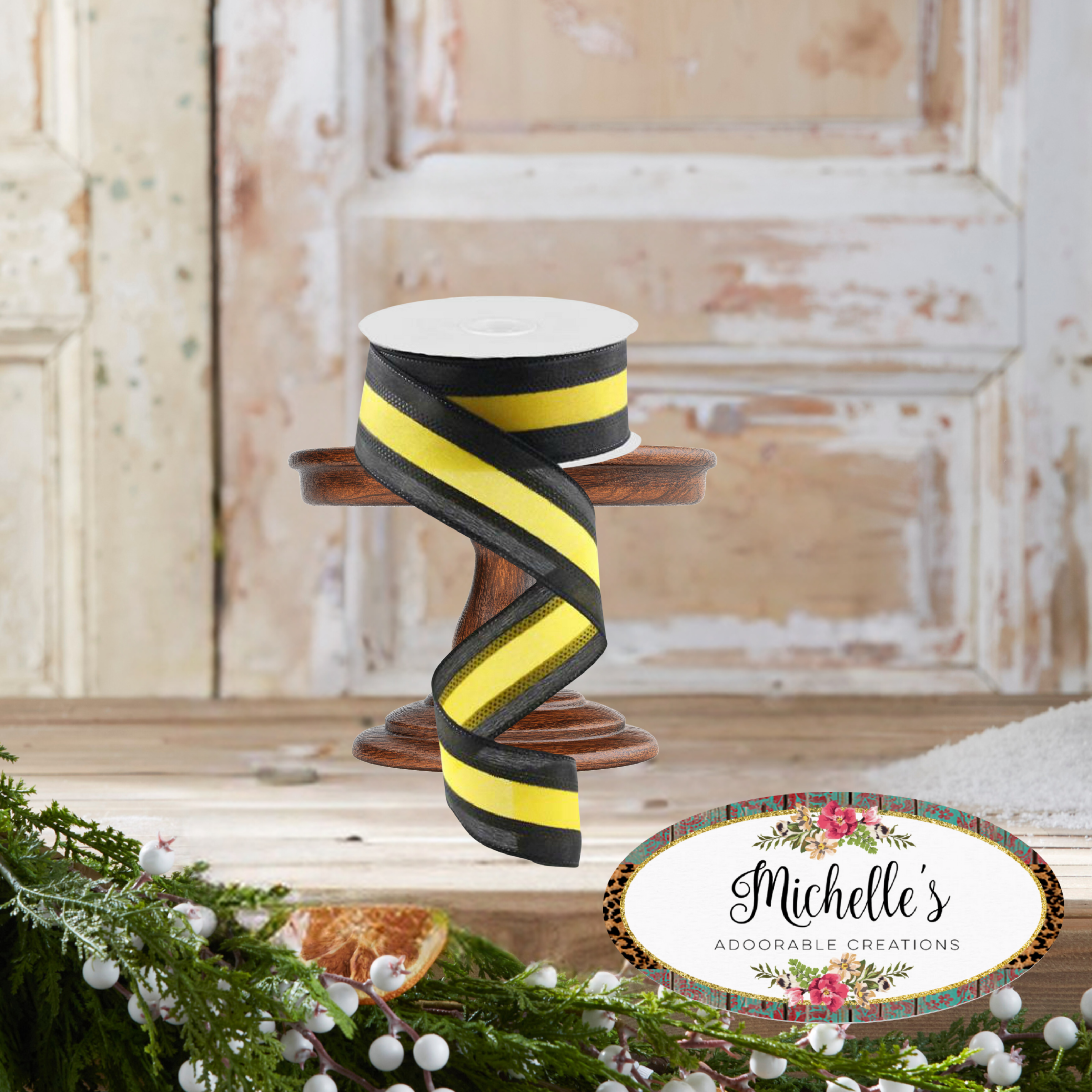 Shop For 1.5" Satin Team Stripe Ribbon: Yellow & Black (10 Yards)