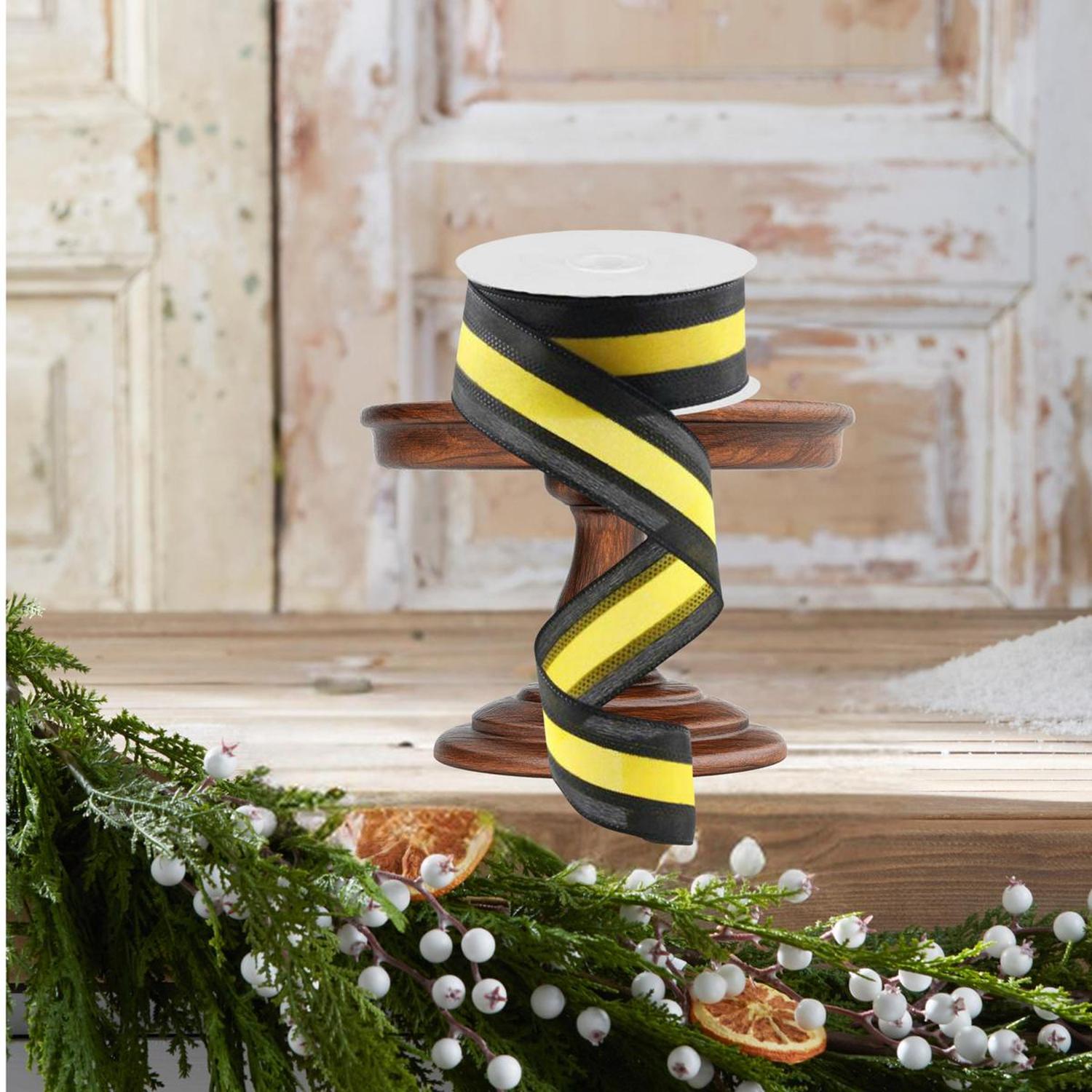 1.5" Satin Team Stripe Ribbon: Yellow & Black (10 Yards)